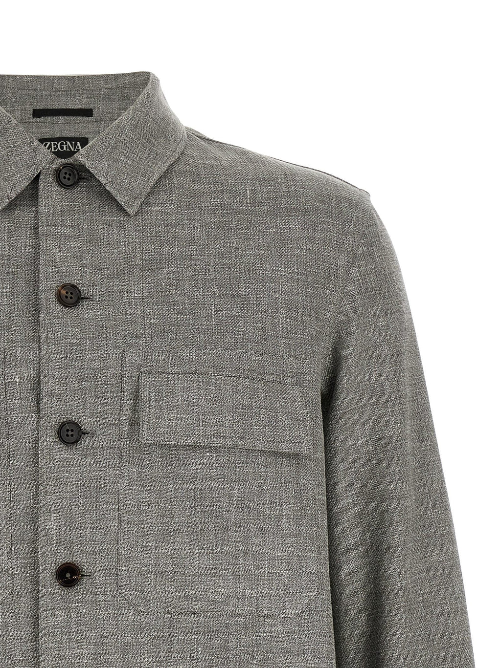 Zegna Linen-Wool-Silk Blend Overshirt — Gray
