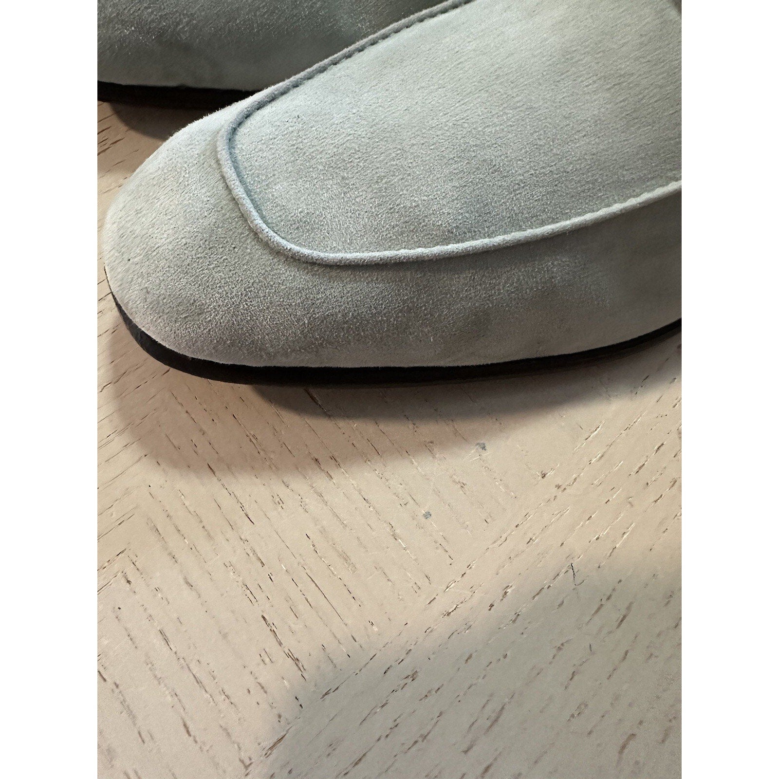 New $990 Ermenegildo Zegna Suede Reverse Construction Loafers LT Green 12 US