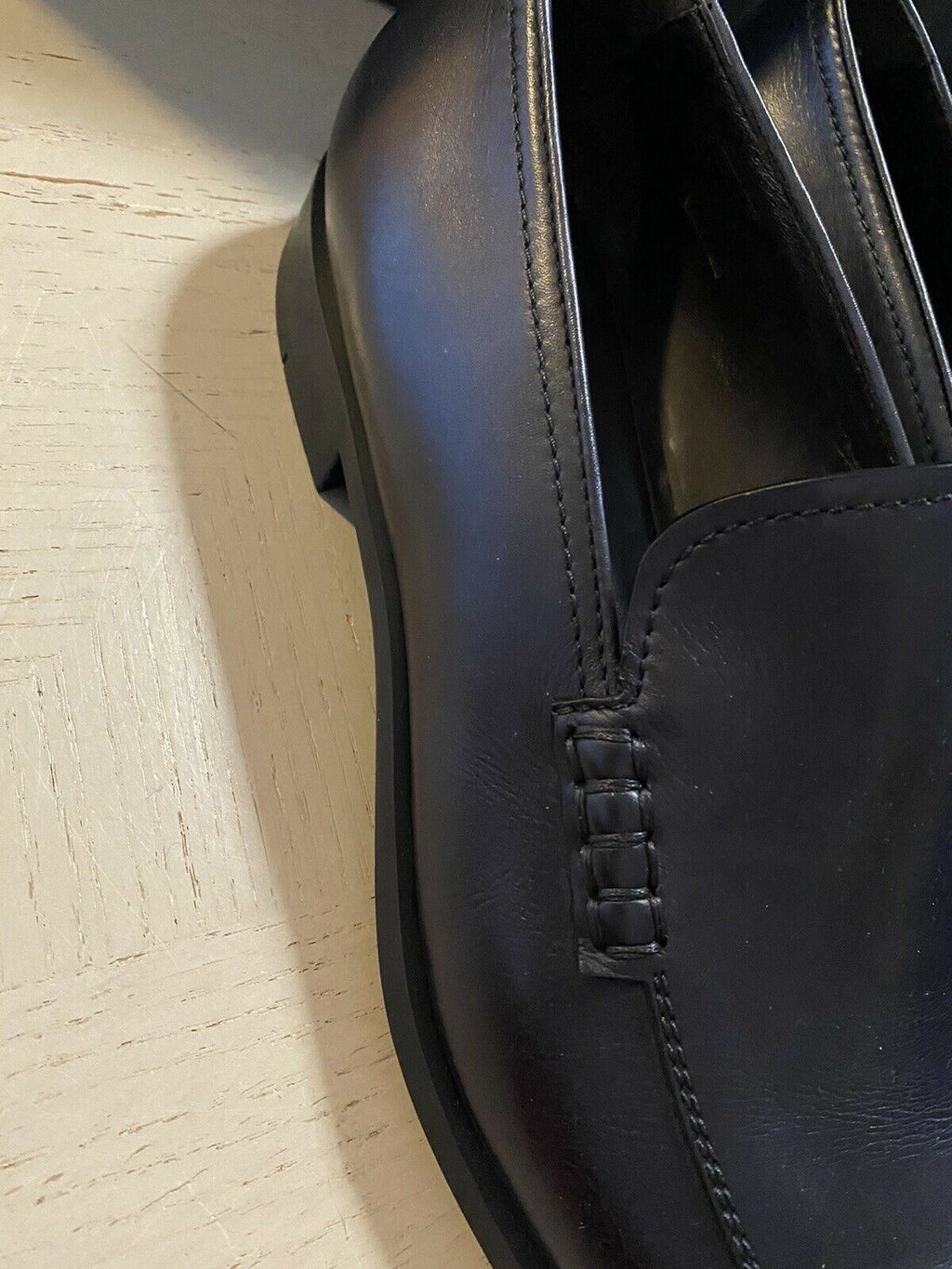 New $595 Ermenegildo Zegna  Leather Loafers Shoes Black 12 US Italy