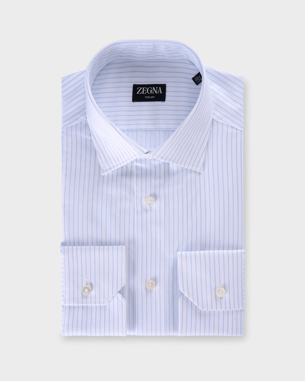 White With Blue Pinstripe Trecapi Cotton Shirt