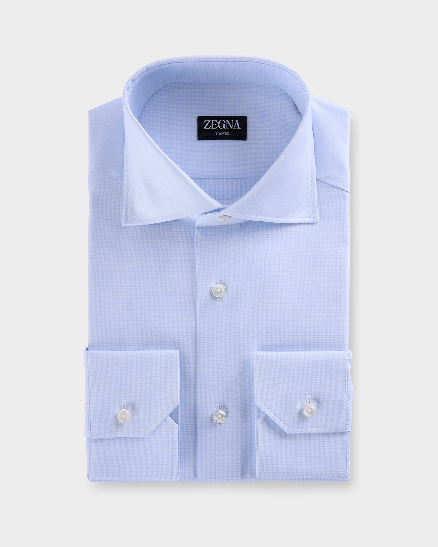 Light Blue And White Microcheck Check Trofeo Cotton Shirt
