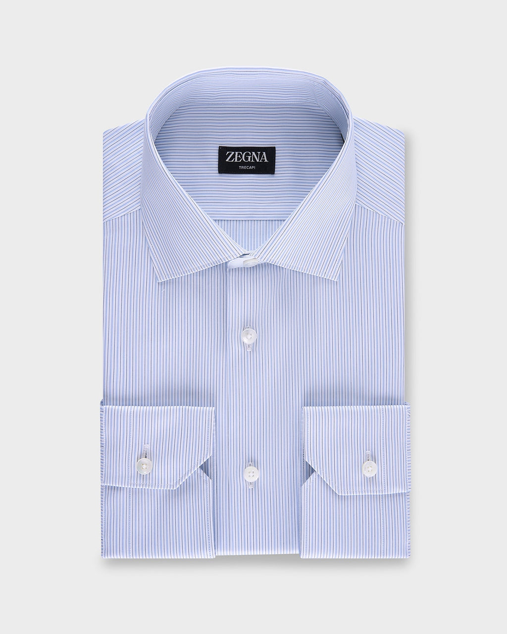 Blue And Green Pinstripe Trecapi Cotton Shirt