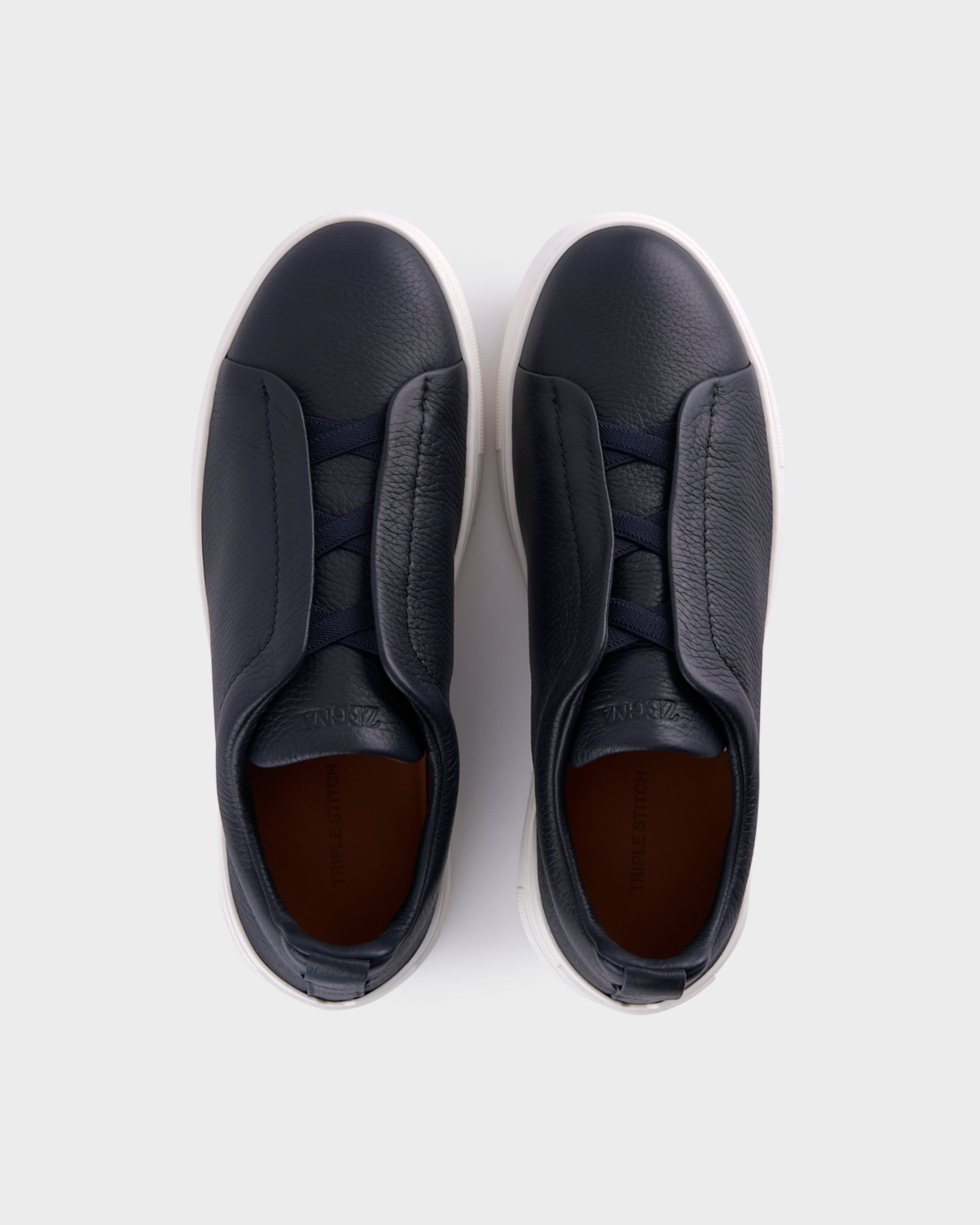 Navy Blue Deerskin Triple Stitch Sneakers