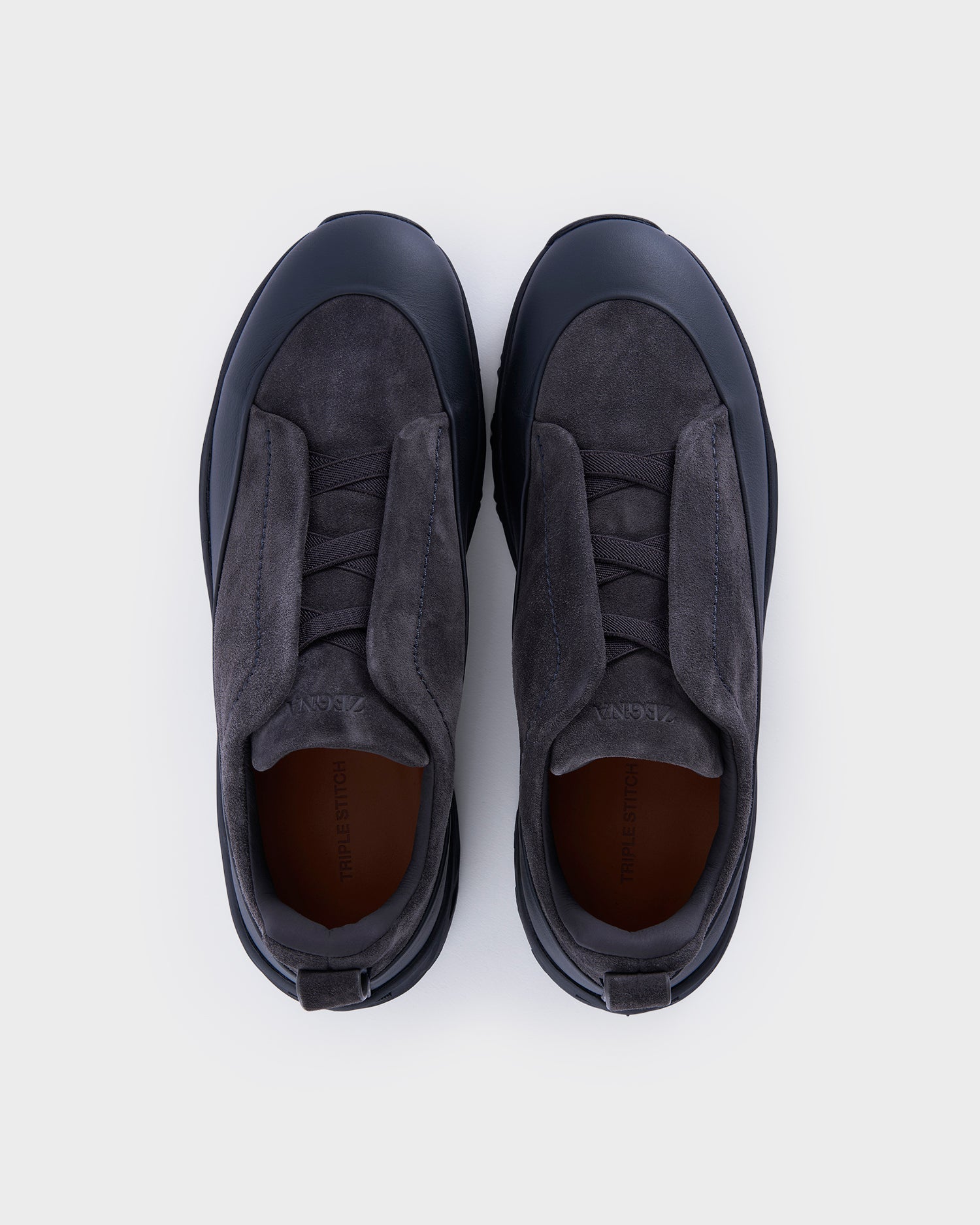 Navy Suede and Leather Triple Stitch Monte Sneakers