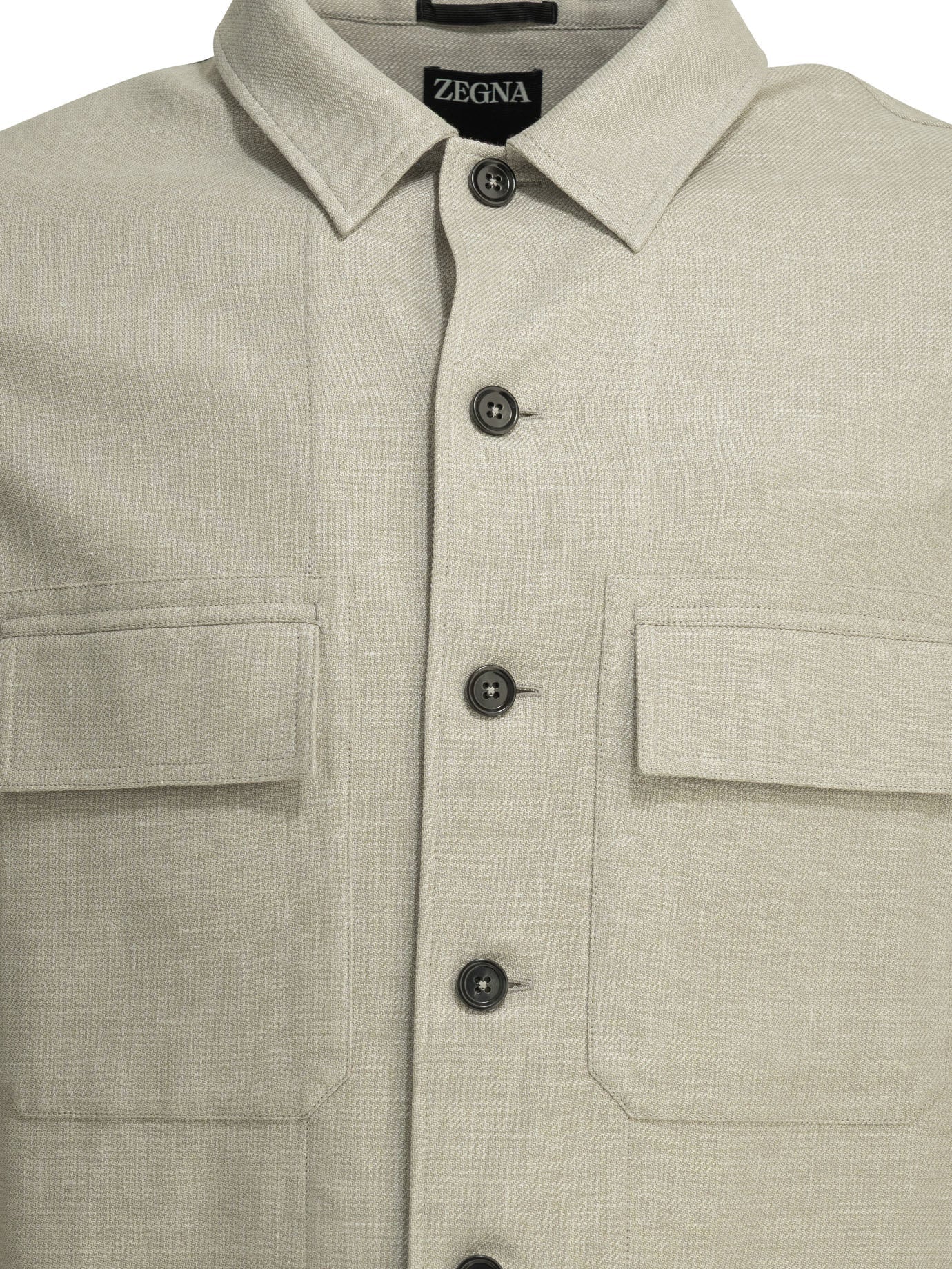 Zegna Linen Wool Blend Overshirt Jacket Beige