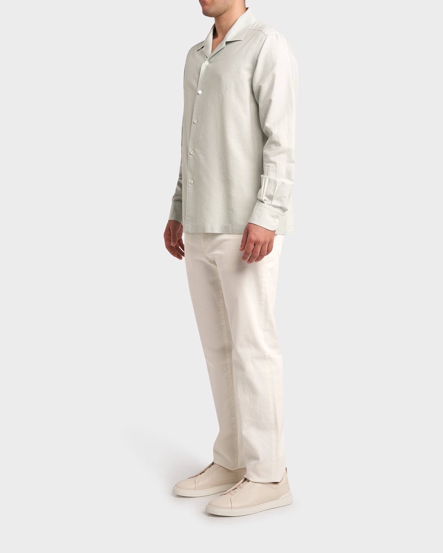 Seafoam Green Cotton Linen Silk Long Sleeve Shirt