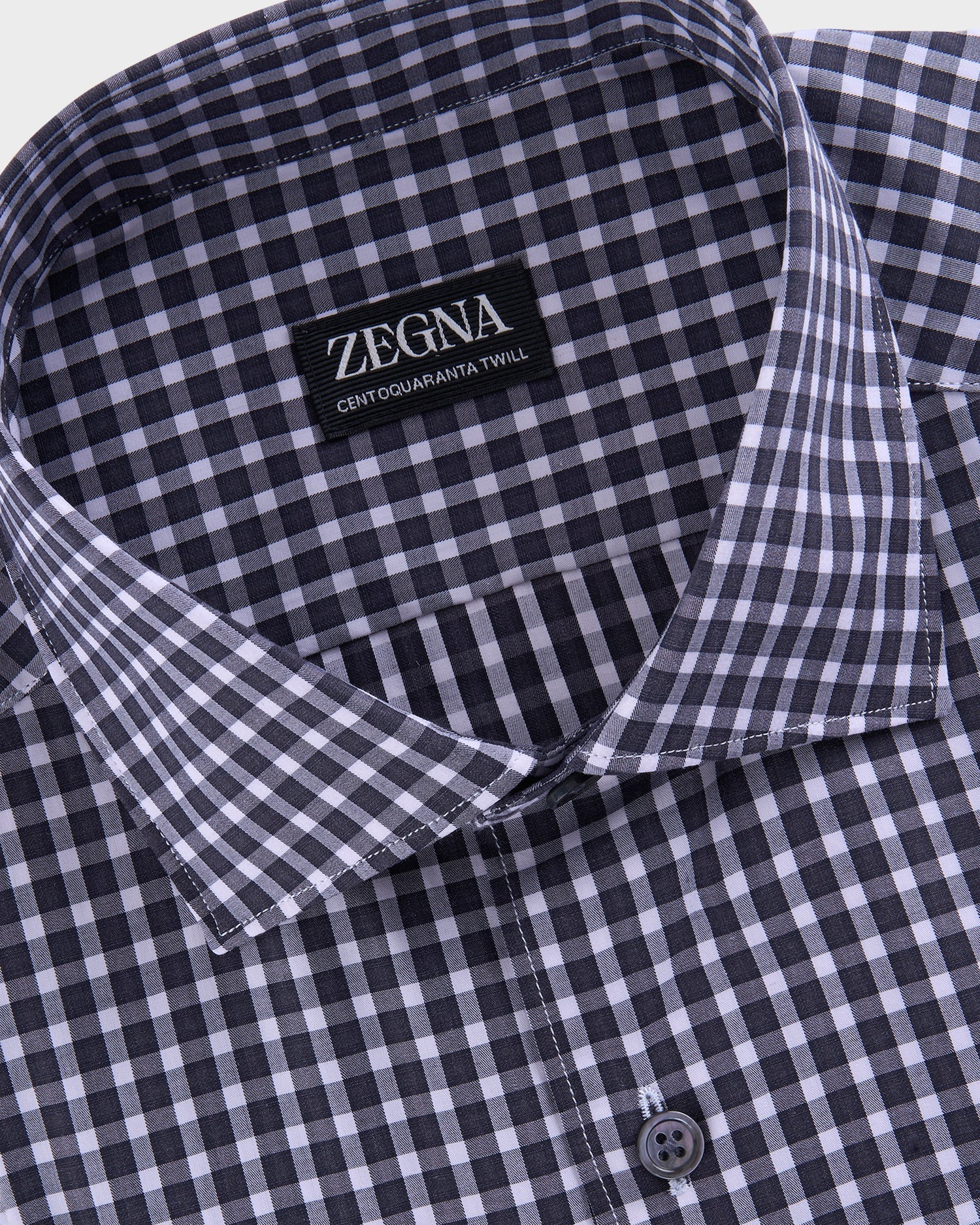 Charcoal and White Check Centoquaranta Cotton Twill Shirt