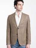 Beige and Dark Brown Silk Linen and Wool Jacket