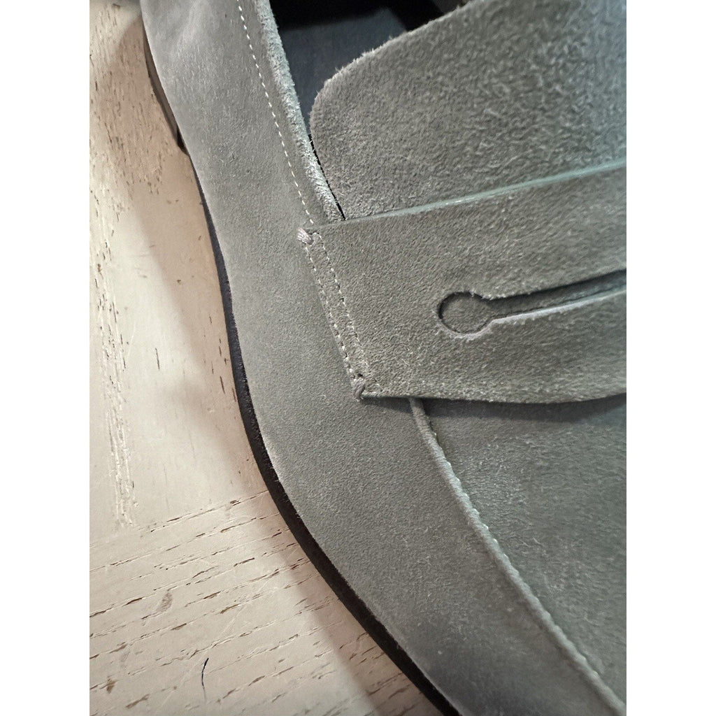New $990 Ermenegildo Zegna Suede Reverse Construction Loafers LT Green 13 US