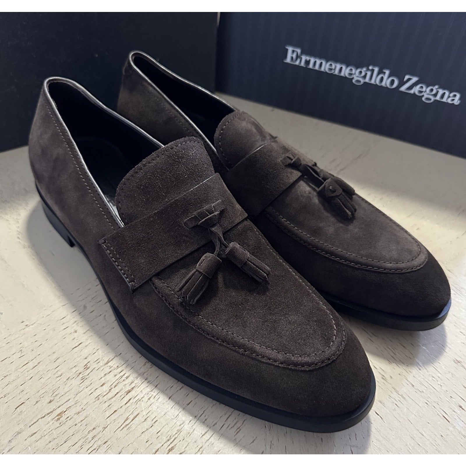 Ermenegildo Zegna Suede Loafers Shoes DK Brown 10.5 US/43.5 Eu New $950