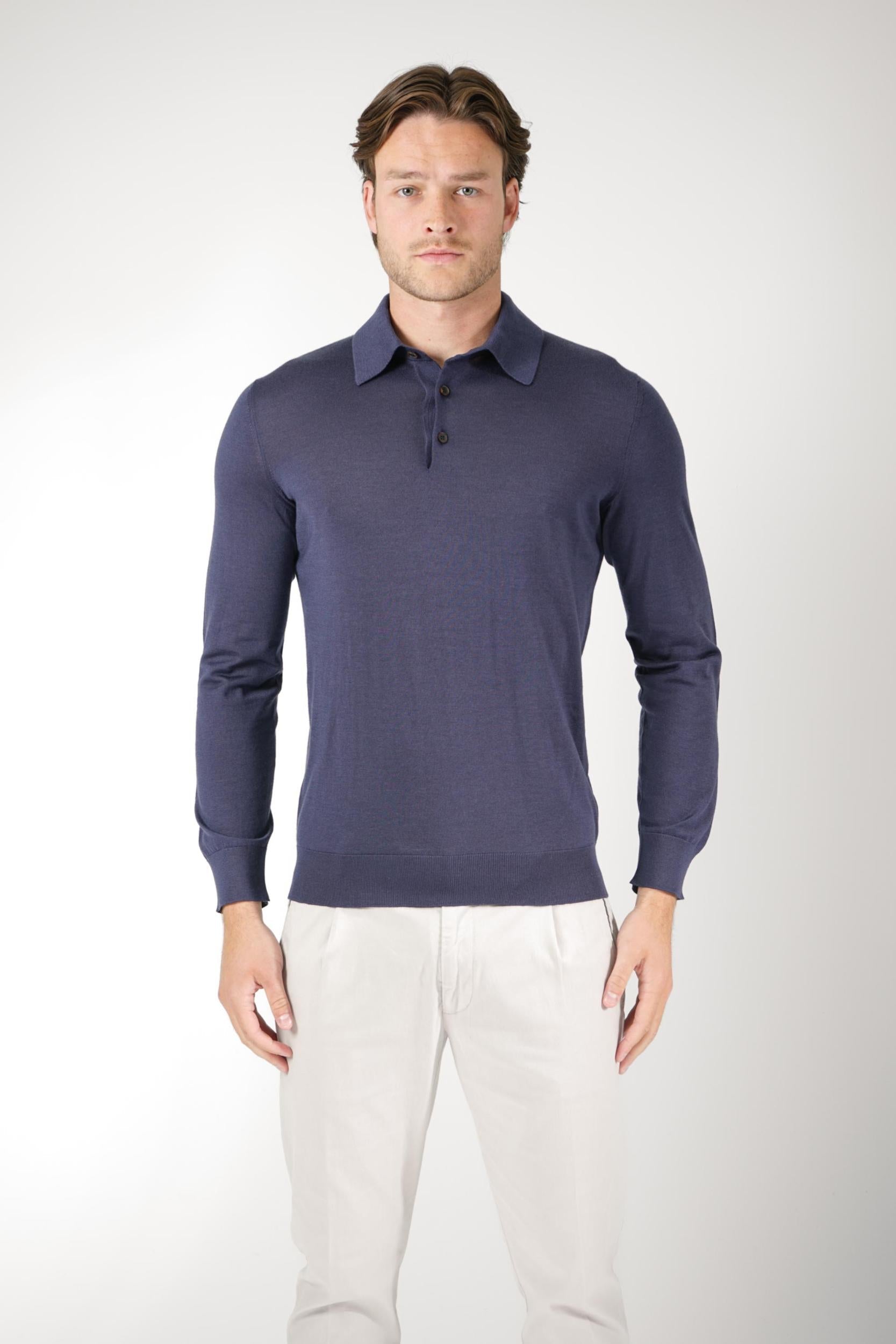 Zegna Cashmere/Silk Longsleeve Polo Navy