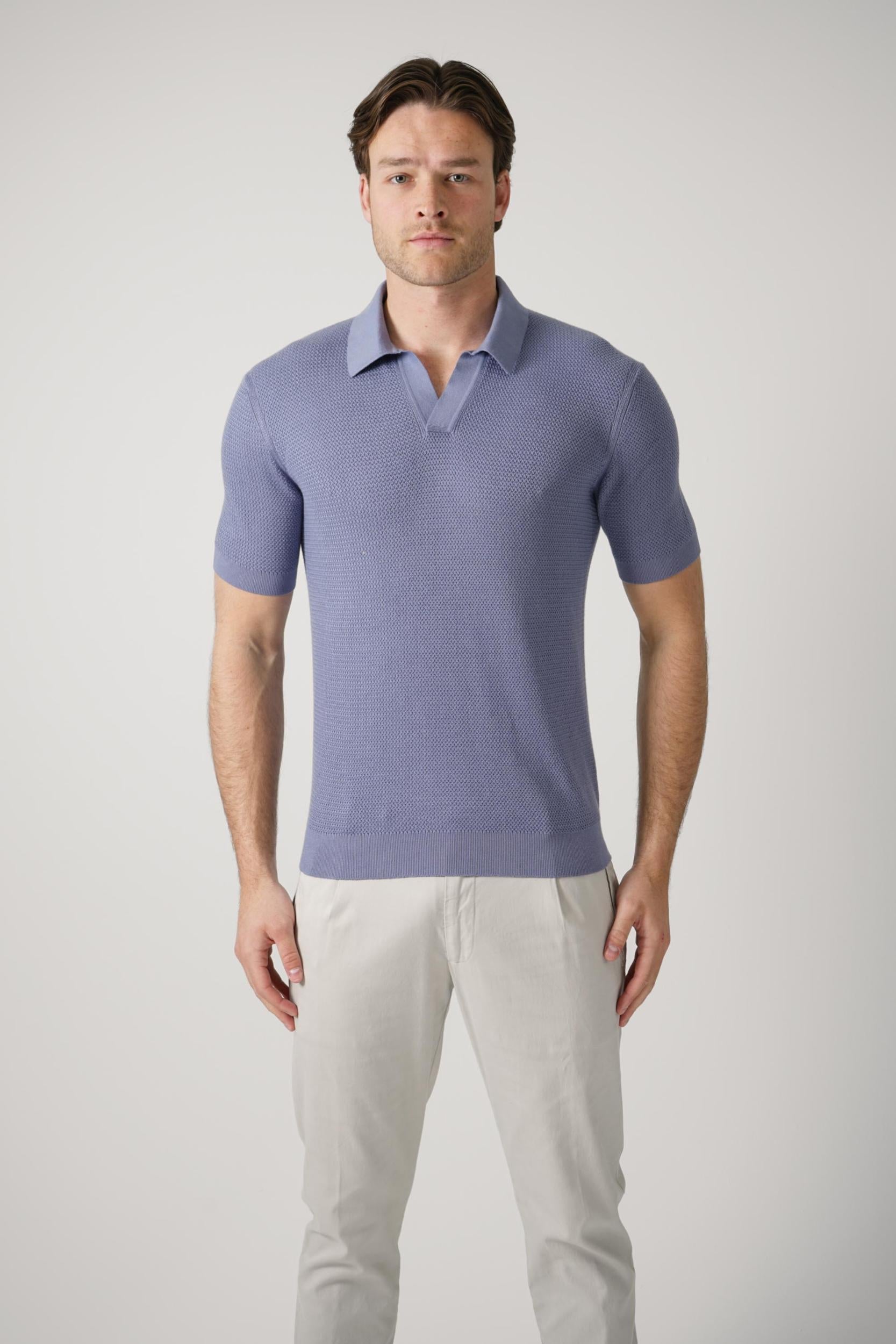 Zegna Knitted V-Neck Polo Lavendel