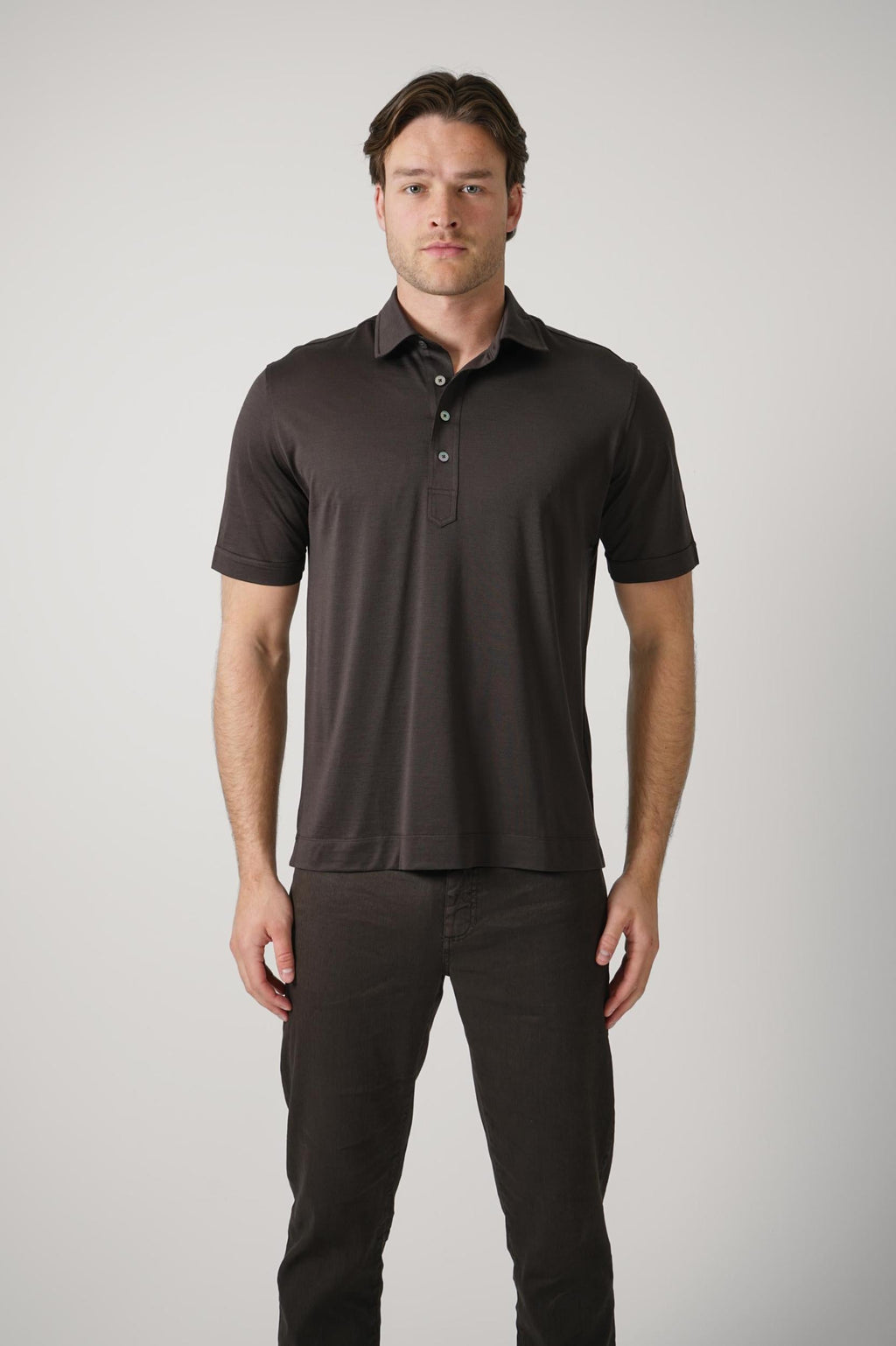 Zegna Leggerissmo Silk Polo Deep Brown