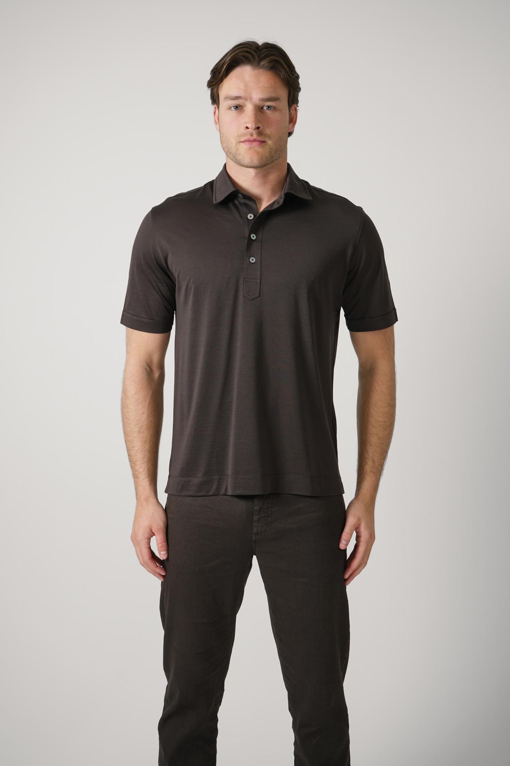 Zegna Leggerissmo Silk Polo Deep Brown