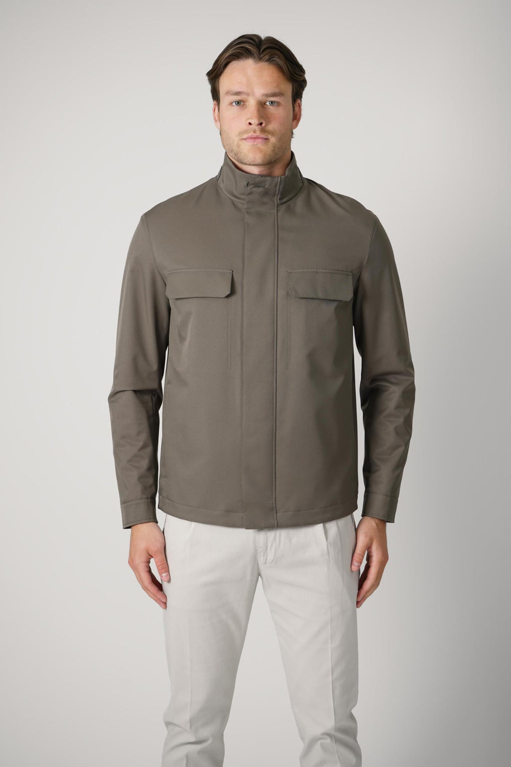 Zegna Microfiber Motorin Field Jacket Dark Taupe