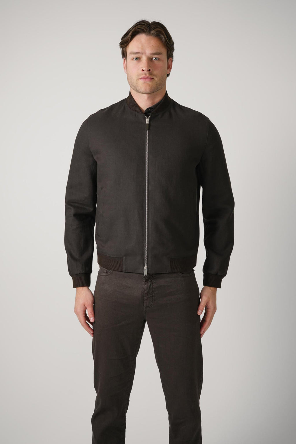 Zegna Oasi Linen Outerwear Jacket Deep Brown