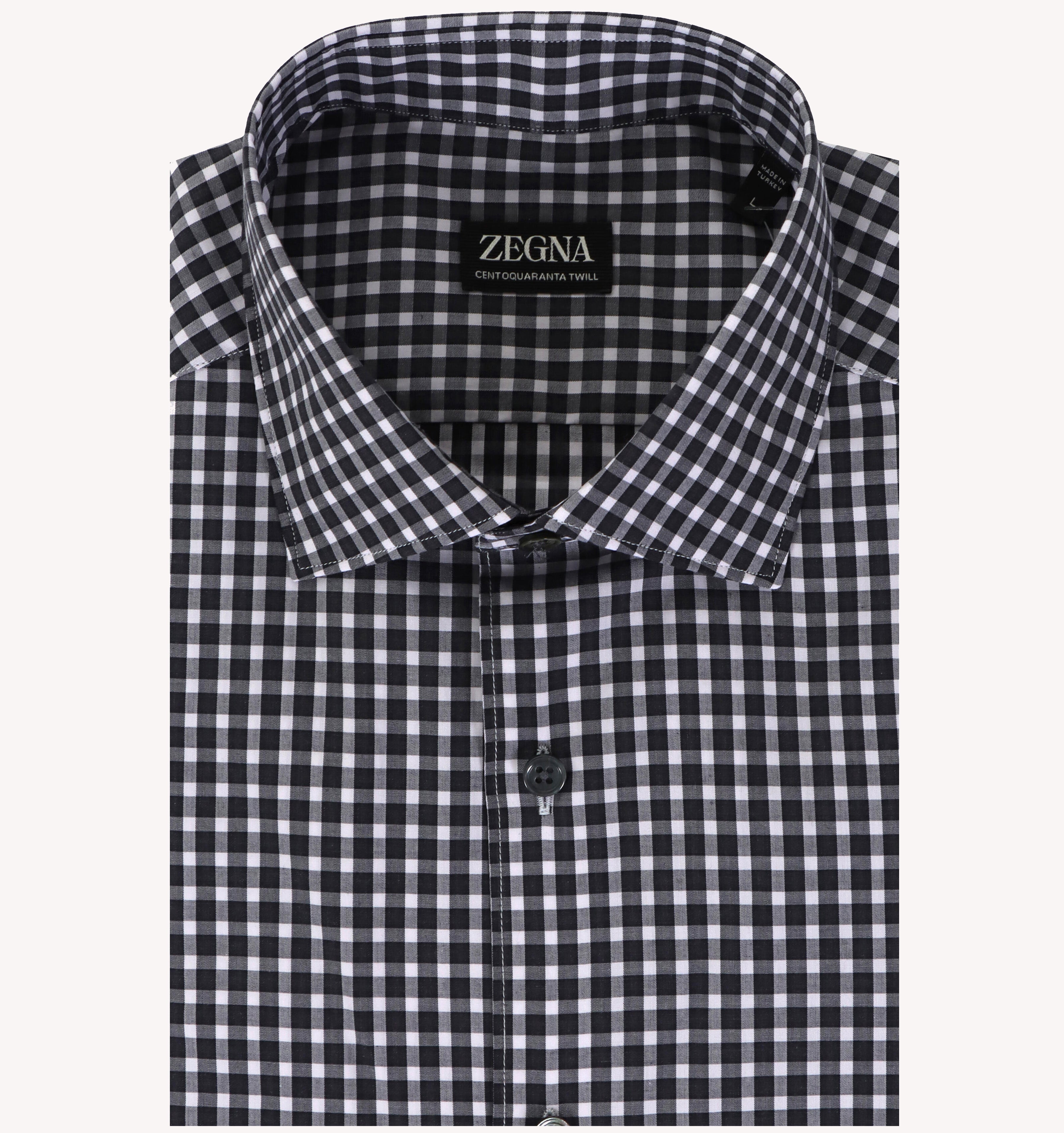 Zegna Check Sport Shirt in Dark Grey